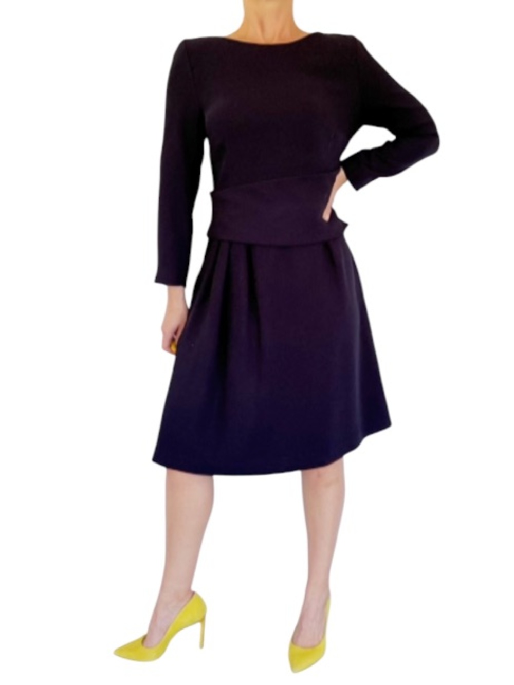 The Fold London navy blue long sleeve banded waist knee-length dress size 12